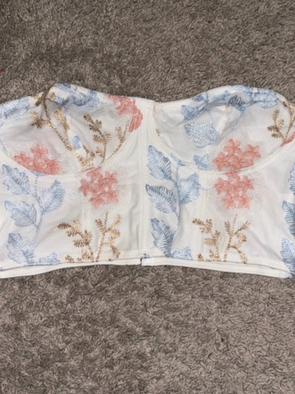 SHEIN White Floral Embroidered Bustier Camisole with Blue & Pink Accents